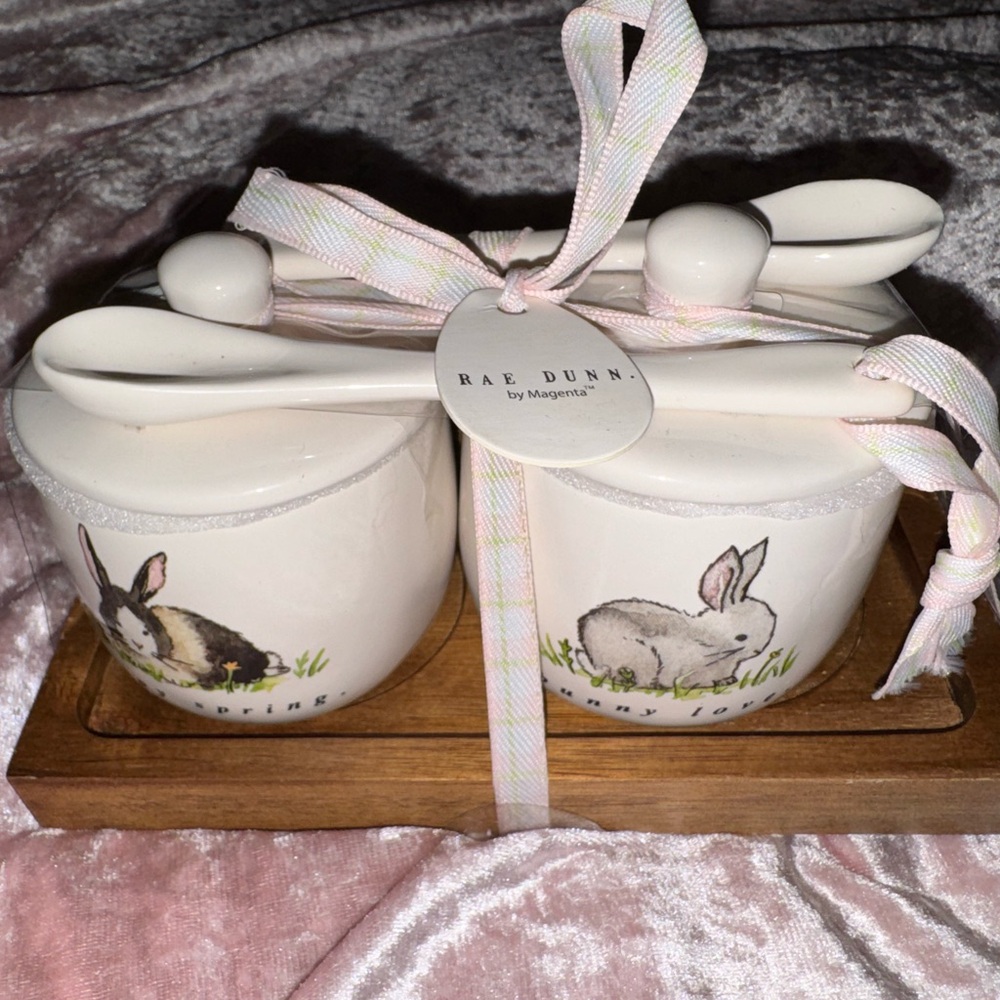 Rae Dunn White Bunny Jars with Spoons